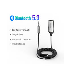 Bluetooth Receiver 5.3 Adapter Hands-Free Car Kits AUX Audio 3.5mm Jack Music Wireless Receiver for Car BT Transmitter - Bright Silver