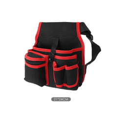 Portable Tool Belt Pouch Adjustable Waist Tool Pouch Bag Multi-function Hardware Storage Pocket for Gardening Plumbing Woodwork - Black red
