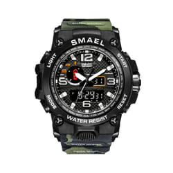 Men Sports Watches Dual Display Analog Digital LED Electronic Quartz Wristwatches Waterproof Swimming Military Watch - Camo ArmyGreen