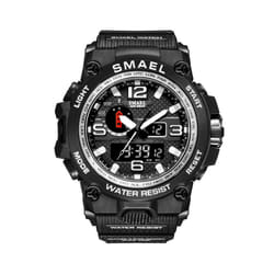 Men Sports Watches Dual Display Analog Digital LED Electronic Quartz Wristwatches Waterproof Swimming Military Watch - Black Silver