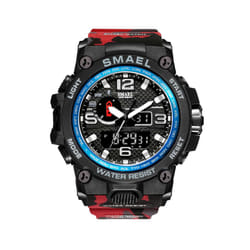 Men Sports Watches Dual Display Analog Digital LED Electronic Quartz Wristwatches Waterproof Swimming Military Watch - Camo Red