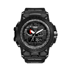 Men Sports Watches Dual Display Analog Digital LED Electronic Quartz Wristwatches Waterproof Swimming Military Watch - Black