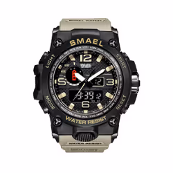 Men Sports Watches Dual Display Analog Digital LED Electronic Quartz Wristwatches Waterproof Swimming Military Watch - Khaki
