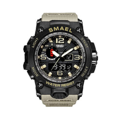 Men Sports Watches Dual Display Analog Digital LED Electronic Quartz Wristwatches Waterproof Swimming Military Watch - Khaki