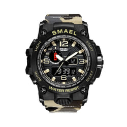 Men Sports Watches Dual Display Analog Digital LED Electronic Quartz Wristwatches Waterproof Swimming Military Watch - Camo Khaki