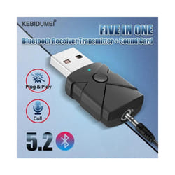 USB Bluetooth 5.2 Audio Adapter Wireless Receiver Transmitter Sound Card 3.5mm Aux Music Dongle for TV Car Speaker PC - 5 in 1 adapter