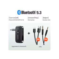 Bluetooth Car Receiver Adapter 3.5mm AUX Jacks for Car Speakers Audio Music Receiver Hands Free Bluetooth 5.3 Adapter - black