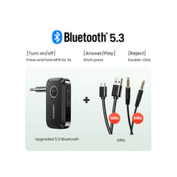 Bluetooth Car Receiver Adapter 3.5mm AUX Jacks for Car Speakers Audio Music Receiver Hands Free Bluetooth 5.3 Adapter - black