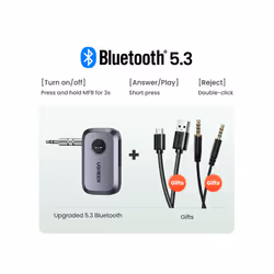 Bluetooth Car Receiver Adapter 3.5mm AUX Jacks for Car Speakers Audio Music Receiver Hands Free Bluetooth 5.3 Adapter - silve ...