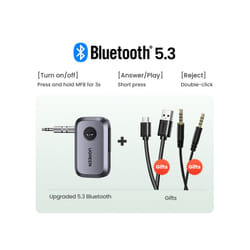 Bluetooth Car Receiver Adapter 3.5mm AUX Jacks for Car Speakers Audio Music Receiver Hands Free Bluetooth 5.3 Adapter - silver