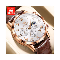 Men's Watches Brown Leather Classic Analog Quartz Watch for Man 3ATM Waterproof Wrist Watch Multifunction Chronograph - HPBB