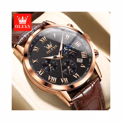 Men's Watches Brown Leather Classic Analog Quartz Watch for Man 3ATM Waterproof Wrist Watch Multifunction Chronograph - HPBB