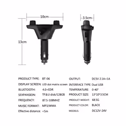 Bluetooth 5.0 Car Adapter FM/AUX Transmitter Kit MP3 Player Auto Wireless Handsfree Dual USB Charger LED Screen - Black