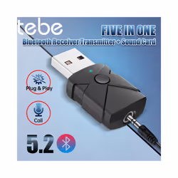 Tebe USB Bluetooth 5.2 Audio Adapter Wireless Receiver Transmitter Sound Card 3.5mm Aux Music Dongle for TV Car Speaker