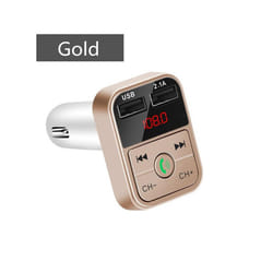 Bluetooth 5.0 FM Transmitter Car Wireless Adapter Mic Audio Receiver Auto MP3 Player 2.1A Dual USB Fast Car Charger Accessories - Gold