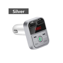 Bluetooth 5.0 FM Transmitter Car Wireless Adapter Mic Audio Receiver Auto MP3 Player 2.1A Dual USB Fast Car Charger Accessories - Silver