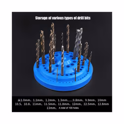 Hot 1pcs Round Shape Plastic Hard 100pcs 1-13mm Drill Bit Storage Case Stand Blue Hole Bore Plastic Organizer Container - bule