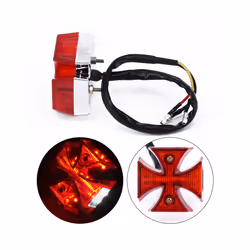 High Quality Motorcycle Choppers Dirt Bike Maltese Cross LED Rear License Plate Tail Light Red Motorbike Signal Light