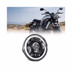 5.75 inch Motorcycle LED Headlight Skull Pattern LED Headlight with High/Low Beam Turn Signal DRL and Colorful Angle Eye