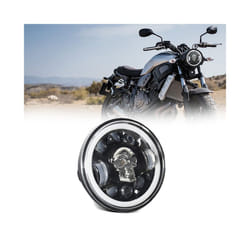 5.75 inch Motorcycle LED Headlight Skull Pattern LED Headlight with High/Low Beam Turn Signal DRL and Colorful Angle Eye