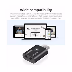 Bluetooth 5.0 Transmitter Receiver 2 IN 1 Wireless Audio 3.5mm USB Aux Adapter Car HIFI Audio Wireless Audio Receiver 42*25*11mm