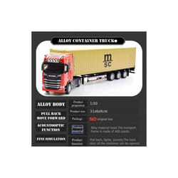 1:50 Simulation Alloy Diecast Large Truck Head Model Container Toy Pull Back Sound Light Engineering - Red Yellow