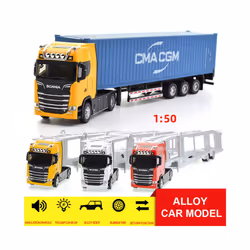 1:50 Simulation Alloy Diecast Large Truck Head Model Container Toy Pull Back Sound Light Engineering - Red Yellow