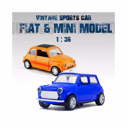 1:36 Alloy Vintage Diecast Car Model FIAT MINI Classic Pull Back Car Model Miniature Vehicle Replica - M-Blue
