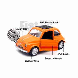 1:36 Alloy Vintage Diecast Car Model FIAT MINI Classic Pull Back Car Model Miniature Vehicle Replica - M-Blue
