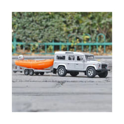 1/32 Alloy Truck Transport Car Vehicles Model Diecasts Toy Travel Touring Car Yacht Trailer Car Model - Silvery