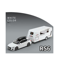1/32 Trailer RV Truck Toy Model Car Alloy Diecast Off-road Vehicle Camper with Sound Light Toy Car Model - White RS6