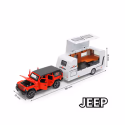 1/32 Trailer RV Truck Toy Model Car Alloy Diecast Off-road Vehicle Camper with Sound Light Toy Car Model - Red JEEP