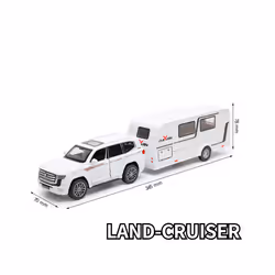1/32 Trailer RV Truck Toy Model Car Alloy Diecast Off-road Vehicle Camper with Sound Light Toy Car Model - White LAND-CRUISER