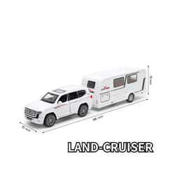 1/32 Trailer RV Truck Toy Model Car Alloy Diecast Off-road Vehicle Camper with Sound Light Toy Car Model - White LAND-CRUISER