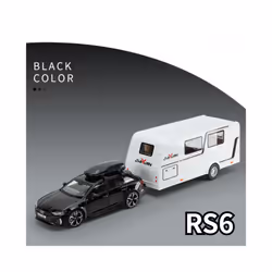1/32 Trailer RV Truck Toy Model Car Alloy Diecast Off-road Vehicle Camper with Sound Light Toy Car Model - Black RS6