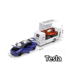 1/32 Trailer RV Truck Toy Model Car Alloy Diecast Off-road Vehicle Camper with Sound Light Toy Car Model - Blue Tesla
