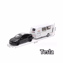 1/32 Trailer RV Truck Toy Model Car Alloy Diecast Off-road Vehicle Camper with Sound Light Toy Car Model - Black Tesla