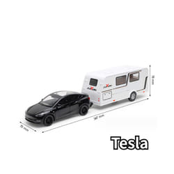 1/32 Trailer RV Truck Toy Model Car Alloy Diecast Off-road Vehicle Camper with Sound Light Toy Car Model - Black Tesla
