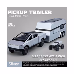 1:32 Toy Trucks for Boys Cybertruck Model Silver Pickup Truck Diecast Metal Toy Cars with Sound and - Pickup RV Silver