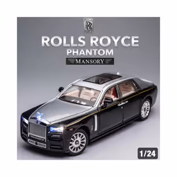 1/24 Rolls Royce Phantom Diecast Toy Cars Model Simulated Pull Back Limousine Zinc Alloy Metal Toy Car - Black