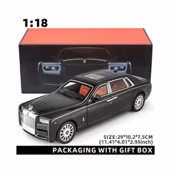 1:18 Rolls-Royce Phantom Model Car, Zinc Alloy Pull Back Toy Diecast Car with Sound and Light, Realistic - black With Box