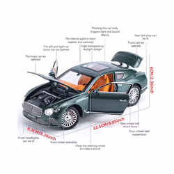 1:24 Continental GT Model Car Alloy Diecast Toy Car Collectible Pull Back Toy Vehicles With(Black) - white with box