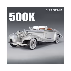1/24 Scale 500K Vintage Car Model Toy Diecasts Alloy Sport Car Toys with Sound and Light Pull Back Vehicles - Silver