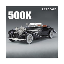 1/24 Scale 500K Vintage Car Model Toy Diecasts Alloy Sport Car Toys with Sound and Light Pull Back Vehicles - Black