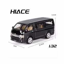 1/32 Scale Hiace MPV Zinc Alloy Car Model Toys Diecast Van Simulated Business Vehicles Light Sound Toys - Black