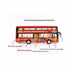 1/36 Toy Car Model Hong Kong Double-decker Bus Diecast Alloy Model Base Plastic Rubber Tire Door Can - Red