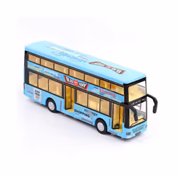 1/36 Toy Car Model Hong Kong Double-decker Bus Diecast Alloy Model Base Plastic Rubber Tire Door Can - Blue