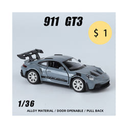 1:36 Porsche 911 GT3 RS Metal Sports Vehicles Supercar Fast Furious One Piece Car Toy Boy Diecast Auto - 36 Porsche gray