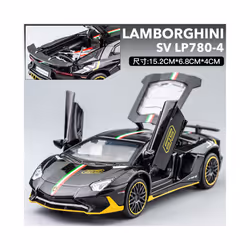 1:32 Lamborghini Aventador SVJ LP780-4 Super Sports Car Alloy Metal Diecast Model Car Sound & Light - black