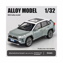 1:32 Toyota RAV4 Off Road SUV Alloy Metal Diecast Car Model Sound & Light Toy Collection Trendy Decorative - green